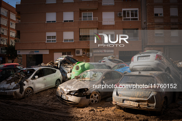 Consequences of flooding caused by the DANA occur in cities near Valencia, Spain, on November 7, 2024. 