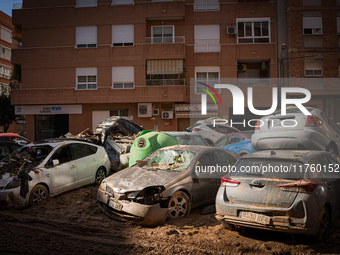 Consequences of flooding caused by the DANA occur in cities near Valencia, Spain, on November 7, 2024. (