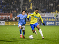 NEC forward Kento Shiogai and RKC midfielder Yassin Oukili play during the match between RKC and NEC at the Mandemakers Stadium in Waalwijk,...