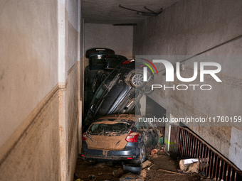 Consequences of flooding caused by the DANA occur in cities near Valencia, Spain, on November 7, 2024. (