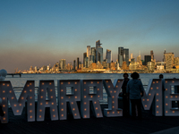 Smoke from New Jersey brush fires fills the sky in New York, U.S., on November 9, 2024. There are at least four active brush fires in New Je...