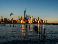 Smoke from New Jersey brush fires fills the sky in New York, U.S., on November 9, 2024. There are at least four active brush fires in New Je...