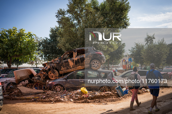 Consequences of flooding caused by the DANA occur in cities near Valencia, Spain, on November 7, 2024. 