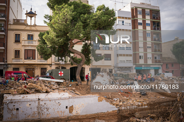 Consequences of flooding caused by the DANA occur in cities near Valencia, Spain, on November 7, 2024. 