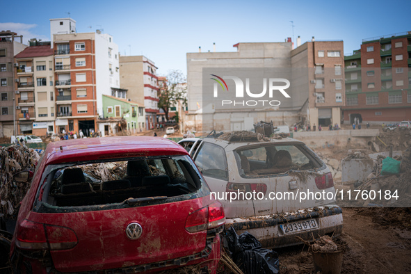 Consequences of flooding caused by the DANA occur in cities near Valencia, Spain, on November 7, 2024. 