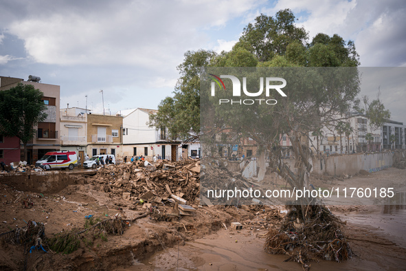 Consequences of flooding caused by the DANA occur in cities near Valencia, Spain, on November 7, 2024. 