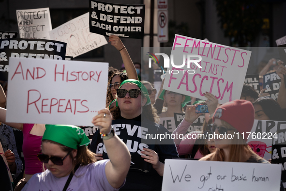 Hundreds demonstrate for reproductive rights outside The Heritage Foundation following election of Donald Trump as the next President of the...