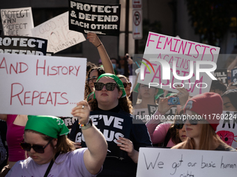 Hundreds demonstrate for reproductive rights outside The Heritage Foundation following election of Donald Trump as the next President of the...