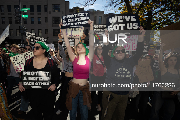 Hundreds demonstrate for reproductive rights outside The Heritage Foundation following election of Donald Trump as the next President of the...