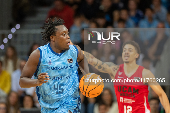 Sekou Doumbouya of Morabanc Andorra plays during the Liga Endesa 2024-2025 match between Morabanc Andorra and UCAM Murcia at Poliesportiu d'...