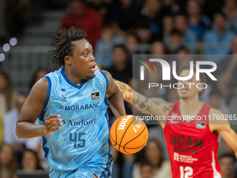 Sekou Doumbouya of Morabanc Andorra plays during the Liga Endesa 2024-2025 match between Morabanc Andorra and UCAM Murcia at Poliesportiu d'...