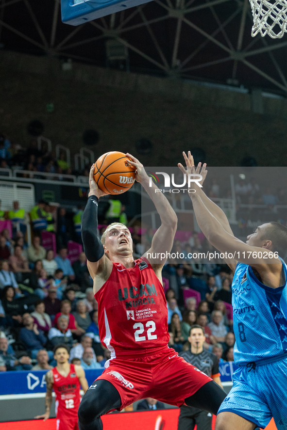 Ludde Hakanson of UCAM Murcia is in action during the Liga Endesa 2024-2025 match between Morabanc Andorra and UCAM Murcia at Poliesportiu d...