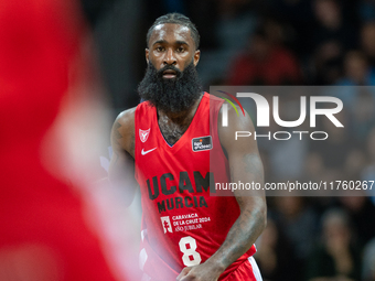 Howard Sant-Roos of UCAM Murcia is in action during the Liga Endesa 2024-2025 match between Morabanc Andorra and UCAM Murcia at Poliesportiu...