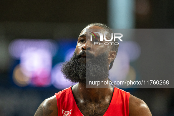 Howard Sant-Roos of UCAM Murcia is in action during the Liga Endesa 2024-2025 match between Morabanc Andorra and UCAM Murcia at Poliesportiu...