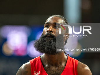 Howard Sant-Roos of UCAM Murcia is in action during the Liga Endesa 2024-2025 match between Morabanc Andorra and UCAM Murcia at Poliesportiu...