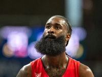 Howard Sant-Roos of UCAM Murcia is in action during the Liga Endesa 2024-2025 match between Morabanc Andorra and UCAM Murcia at Poliesportiu...