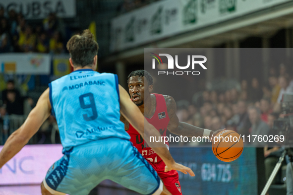 Dylan Ennis of UCAM Murcia is in action during the Liga Endesa 2024-2025 match between Morabanc Andorra and UCAM Murcia at Poliesportiu d'An...