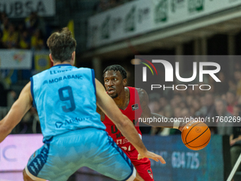 Dylan Ennis of UCAM Murcia is in action during the Liga Endesa 2024-2025 match between Morabanc Andorra and UCAM Murcia at Poliesportiu d'An...