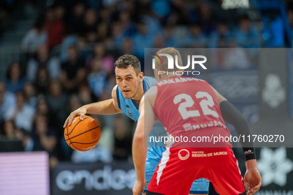 Nikola Radicevic of Morabanc Andorra is in action during the Liga Endesa 2024-2025 match between Morabanc Andorra and UCAM Murcia at Poliesp...