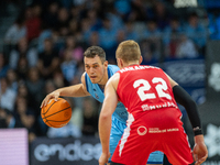 Nikola Radicevic of Morabanc Andorra is in action during the Liga Endesa 2024-2025 match between Morabanc Andorra and UCAM Murcia at Poliesp...