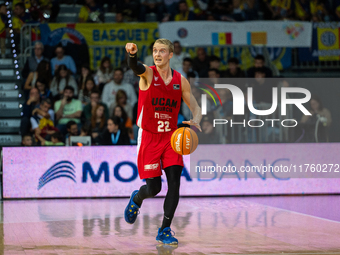 Ludde Hakanson of UCAM Murcia is in action during the Liga Endesa 2024-2025 match between Morabanc Andorra and UCAM Murcia at Poliesportiu d...