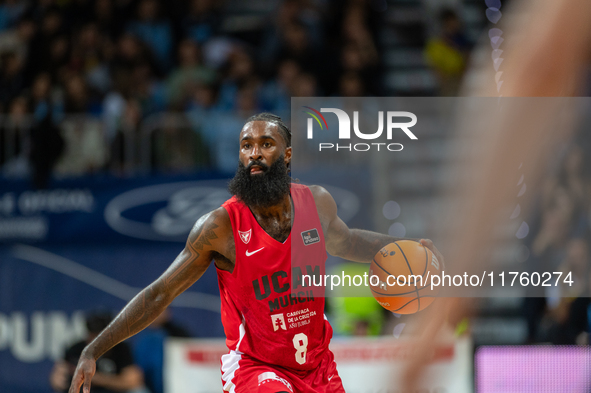 Howard Sant-Roos of UCAM Murcia is in action during the Liga Endesa 2024-2025 match between Morabanc Andorra and UCAM Murcia at Poliesportiu...