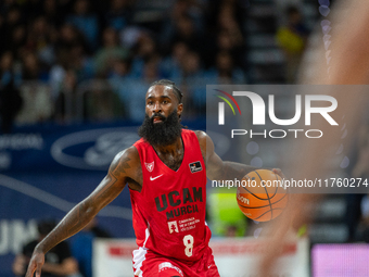 Howard Sant-Roos of UCAM Murcia is in action during the Liga Endesa 2024-2025 match between Morabanc Andorra and UCAM Murcia at Poliesportiu...