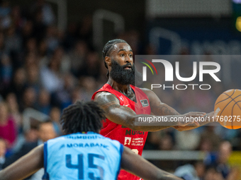 Howard Sant-Roos of UCAM Murcia is in action during the Liga Endesa 2024-2025 match between Morabanc Andorra and UCAM Murcia at Poliesportiu...