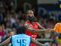 Howard Sant-Roos of UCAM Murcia is in action during the Liga Endesa 2024-2025 match between Morabanc Andorra and UCAM Murcia at Poliesportiu...