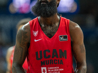 Howard Sant-Roos of UCAM Murcia is in action during the Liga Endesa 2024-2025 match between Morabanc Andorra and UCAM Murcia at Poliesportiu...