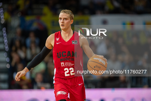 Ludde Hakanson of UCAM Murcia is in action during the Liga Endesa 2024-2025 match between Morabanc Andorra and UCAM Murcia at Poliesportiu d...