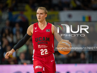 Ludde Hakanson of UCAM Murcia is in action during the Liga Endesa 2024-2025 match between Morabanc Andorra and UCAM Murcia at Poliesportiu d...