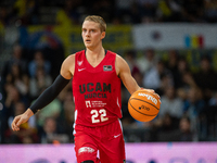 Ludde Hakanson of UCAM Murcia is in action during the Liga Endesa 2024-2025 match between Morabanc Andorra and UCAM Murcia at Poliesportiu d...