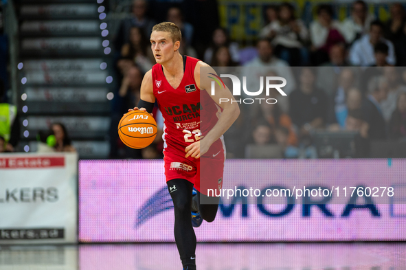 Ludde Hakanson of UCAM Murcia is in action during the Liga Endesa 2024-2025 match between Morabanc Andorra and UCAM Murcia at Poliesportiu d...