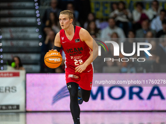 Ludde Hakanson of UCAM Murcia is in action during the Liga Endesa 2024-2025 match between Morabanc Andorra and UCAM Murcia at Poliesportiu d...