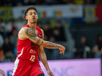 Jonah Radebaugh of UCAM Murcia is in action during the Liga Endesa 2024-2025 match between Morabanc Andorra and UCAM Murcia at Poliesportiu...