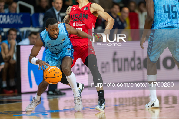 Jerrick Harding of Morabanc Andorra plays during the Liga Endesa 2024-2025 match between Morabanc Andorra and UCAM Murcia at Poliesportiu d'...