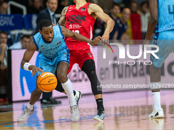 Jerrick Harding of Morabanc Andorra plays during the Liga Endesa 2024-2025 match between Morabanc Andorra and UCAM Murcia at Poliesportiu d'...