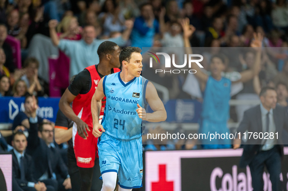 Kyle Kuric of Morabanc Andorra is in action during the Liga Endesa 2024-2025 match between Morabanc Andorra and UCAM Murcia at Poliesportiu...