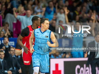 Kyle Kuric of Morabanc Andorra is in action during the Liga Endesa 2024-2025 match between Morabanc Andorra and UCAM Murcia at Poliesportiu...