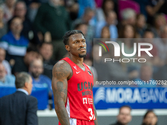 Dylan Ennis of UCAM Murcia is in action during the Liga Endesa 2024-2025 match between Morabanc Andorra and UCAM Murcia at Poliesportiu d'An...