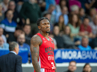 Dylan Ennis of UCAM Murcia is in action during the Liga Endesa 2024-2025 match between Morabanc Andorra and UCAM Murcia at Poliesportiu d'An...