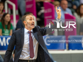 Sito Alonso, coach of UCAM Murcia, looks on during the Liga Endesa 2024-2025 match between Morabanc Andorra and UCAM Murcia at Poliesportiu...