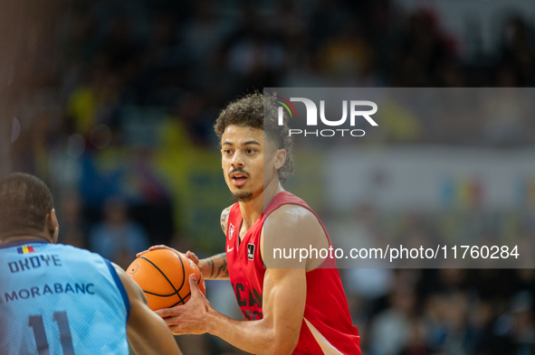 Jonah Radebaugh of UCAM Murcia is in action during the Liga Endesa 2024-2025 match between Morabanc Andorra and UCAM Murcia at Poliesportiu...