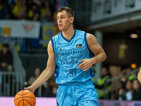 Players are in action during the Liga Endesa 2024-2025 match between Morabanc Andorra and UCAM Murcia at Poliesportiu d'Andorra in Andorra L...