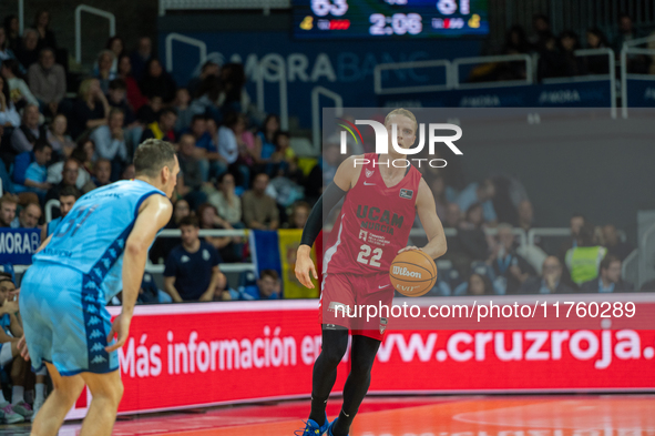 Ludde Hakanson of UCAM Murcia is in action during the Liga Endesa 2024-2025 match between Morabanc Andorra and UCAM Murcia at Poliesportiu d...