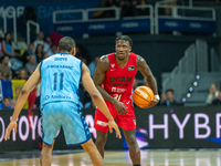 Dylan Ennis of UCAM Murcia is in action during the Liga Endesa 2024-2025 match between Morabanc Andorra and UCAM Murcia at Poliesportiu d'An...