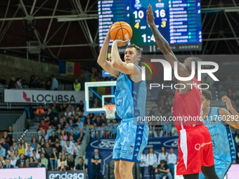 Players are in action during the Liga Endesa 2024-2025 match between Morabanc Andorra and UCAM Murcia at Poliesportiu d'Andorra in Andorra L...