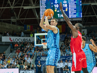 Players are in action during the Liga Endesa 2024-2025 match between Morabanc Andorra and UCAM Murcia at Poliesportiu d'Andorra in Andorra L...