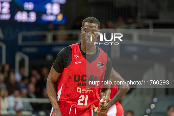 Players are in action during the Liga Endesa 2024-2025 match between Morabanc Andorra and UCAM Murcia at Poliesportiu d'Andorra in Andorra L...